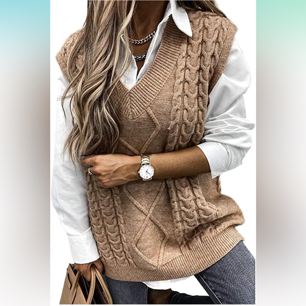 Khaki Oversized Sweater Vest - sz XL